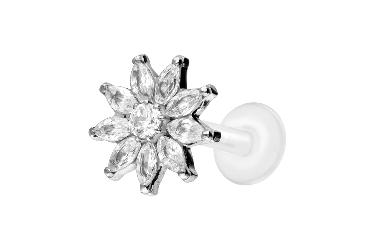 PTFE Labret Piercing mit Innengewinde + Titan-Aufsatz KRISTALLBLUME